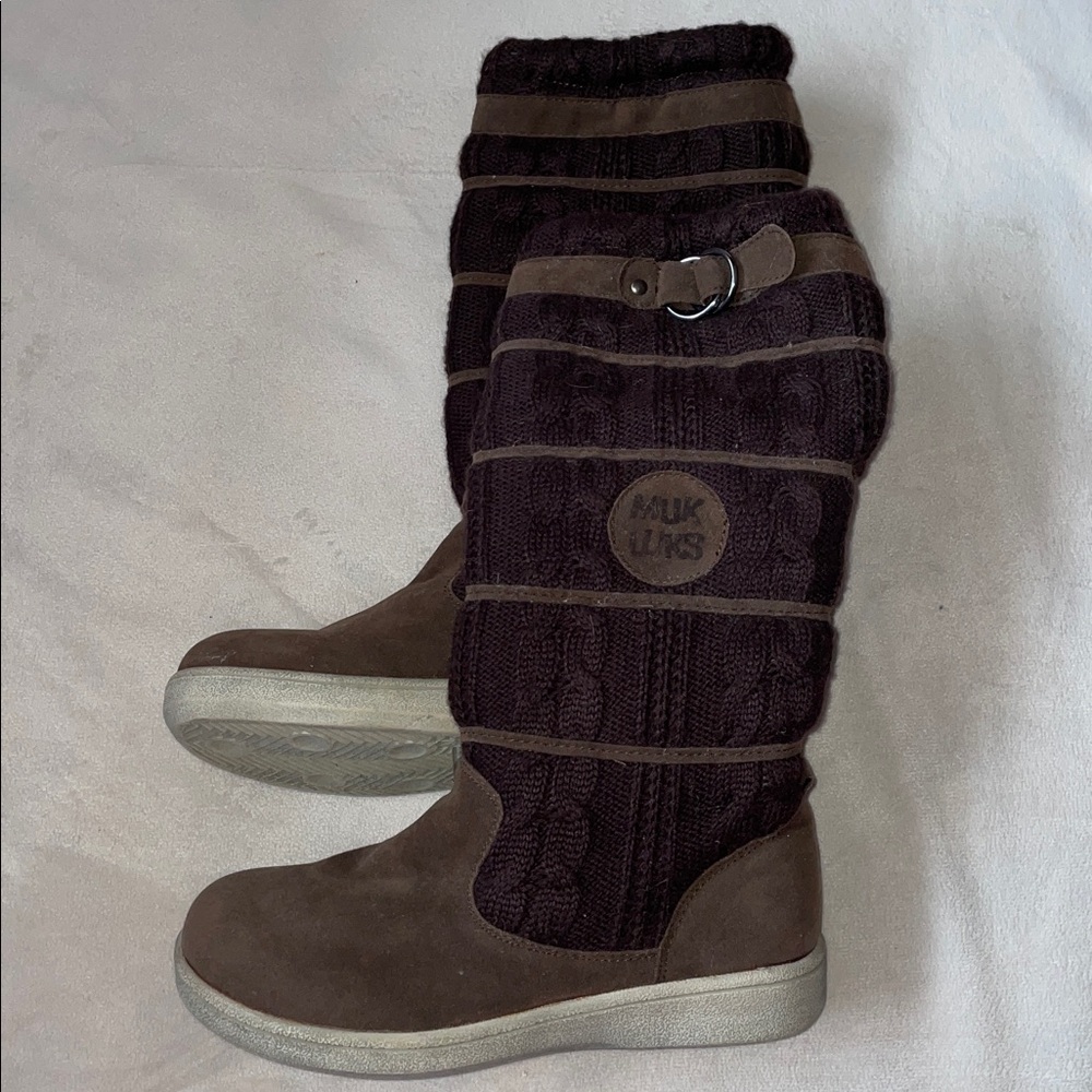 NWOT MUK LUKS Brown Winter Knit Boots.  Size 7 - Picture 2 of 7
